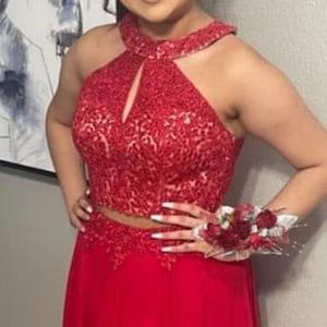 Red two piece prom dress